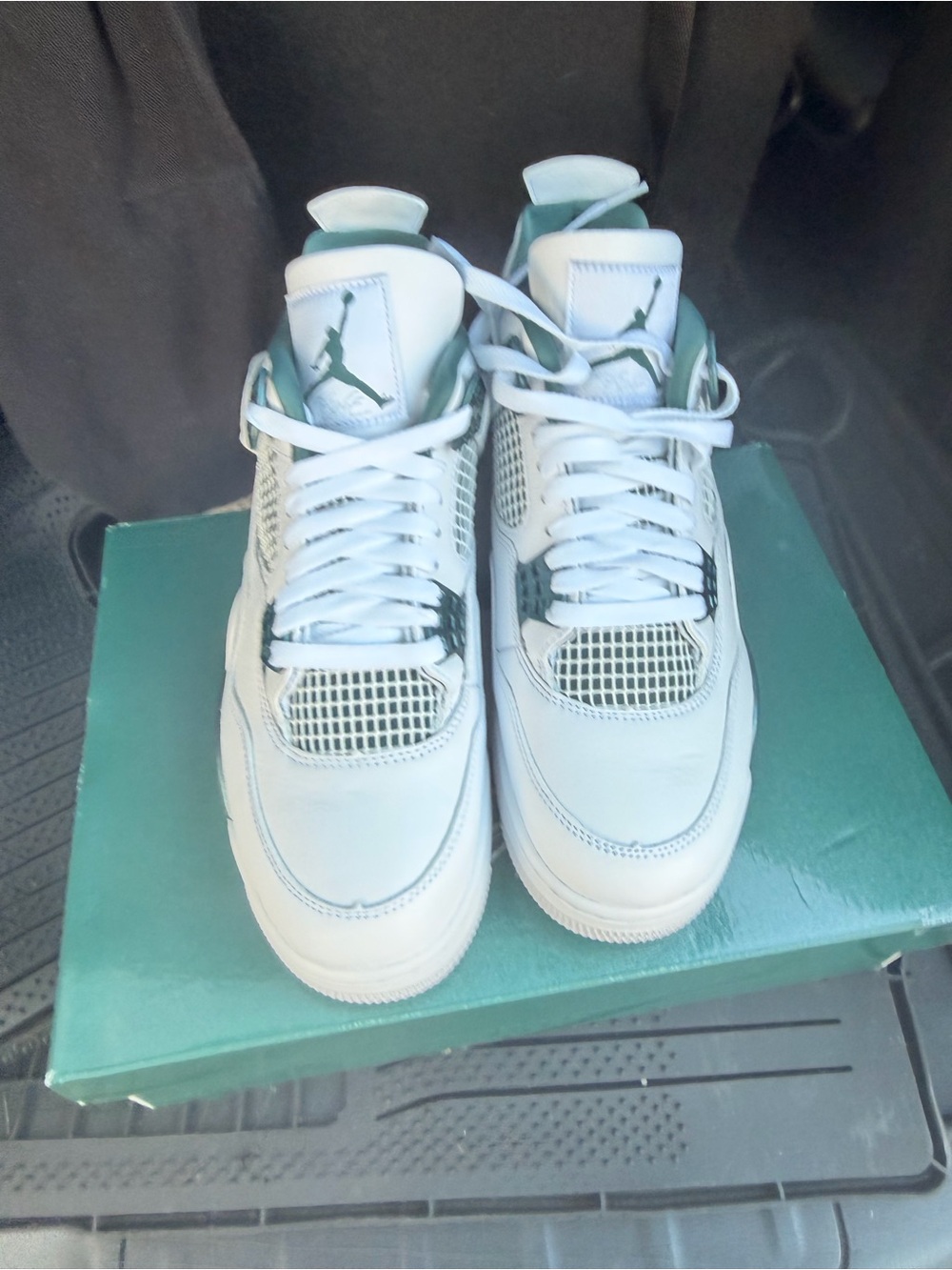 Jordan 4 Men's White and Teal Retro Sneakers